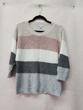 Striped Crewneck Sweater in Blush, Ivory & Gray